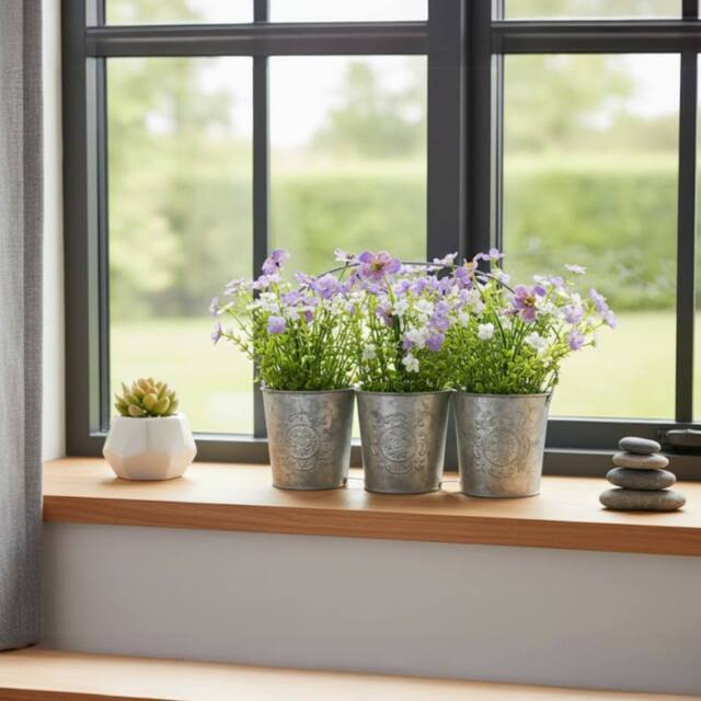 Garden Greatness Triple Faux Flowers Tin Planter Decoration - Size: 1 Pack - image 1