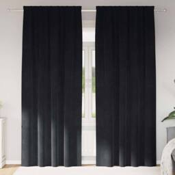 Berkfield Home Blackout Curtains with Top Tape 2 pcs Black Velvet - thumbnail 2