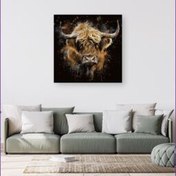 Warren Reed - Designer Bronze Splashart Highland Cow Canvas - Size: w40 inch x h40 inch - thumbnail 1