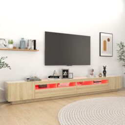 Berkfield Home TV Cabinet with LED Lights Sonoma Oak 300x35x40 cm in Brown - Size: 300 x 35 x 40 cm - thumbnail 4