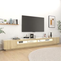 Berkfield Home TV Cabinet with LED Lights Sonoma Oak 300x35x40 cm in Brown - Size: 300 x 35 x 40 cm - thumbnail 3