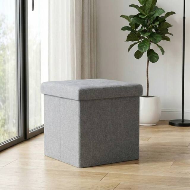 Garden Greatness Soft Grey Linen Ottoman Storage - image 1