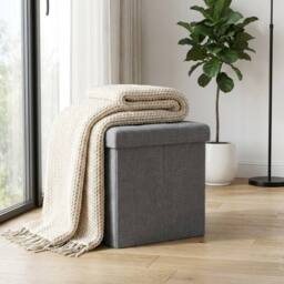 Garden Greatness Soft Grey Linen Ottoman Storage - thumbnail 2