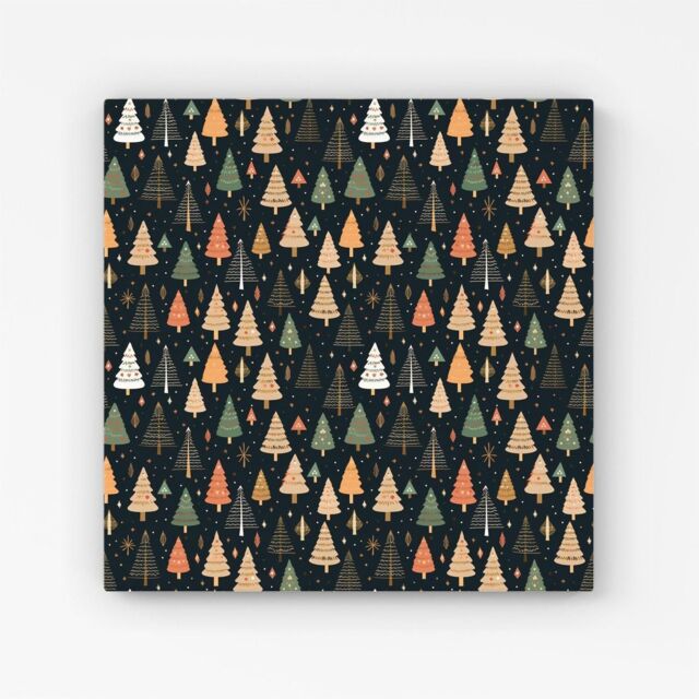 "Warren Reed - Designer Boho Inspired Christmas Trees Canvas in Green - Size: W16"" x H16""" - image 1