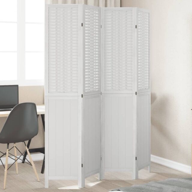 Berkfield Home Room Divider 4 Panels White Solid Wood Paulownia - image 1