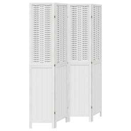 Berkfield Home Room Divider 4 Panels White Solid Wood Paulownia - thumbnail 2