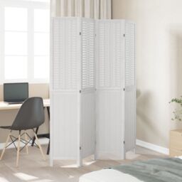 Berkfield Home Room Divider 4 Panels White Solid Wood Paulownia - thumbnail 3