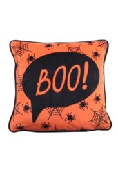 Bedlam 'Boo' Luxe Velvet Halloween Filled Cushion in Orange - Size: 43 cm x 43 cm