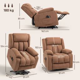 HOMCOM Power Lift Recliner Chair, Lift Chair w/ Massage & Remote in Brown - Size: Armchair - thumbnail 3