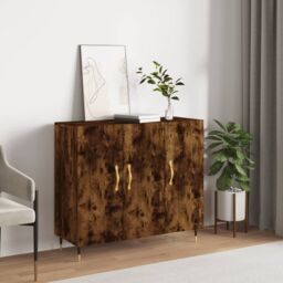 Berkfield Home Sideboard Smoked Oak 90x34x80 cm Engineered Wood in Brown - Size: 90 x 34 x 80 cm - thumbnail 1