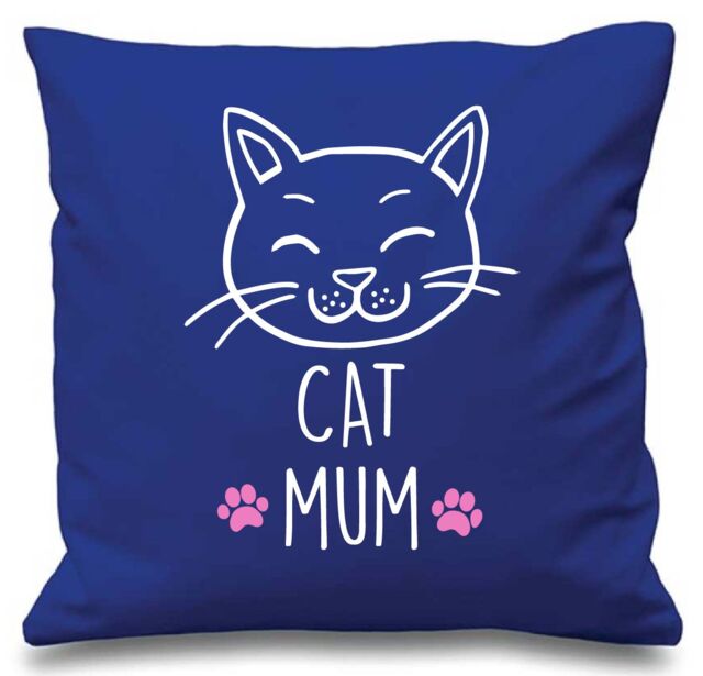 "60 SECOND MAKEOVER Blue Cushion Cover Cat Mum 16"" x 16"" Mum Friend Gift Decorative - Size: 40 cm x 40 cm"