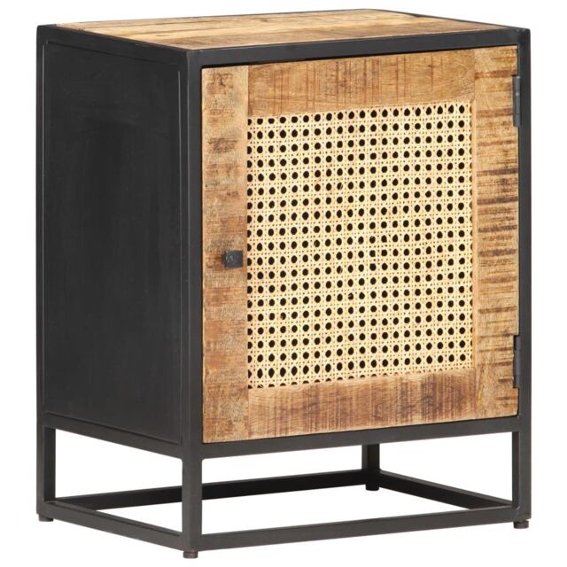 Berkfield Home Bedside Cabinet 40x30x50 cm Rough Mango Wood & Natural Cane in Brown - Size: 40 x 30 x 50 cm - image 1