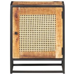 Berkfield Home Bedside Cabinet 40x30x50 cm Rough Mango Wood & Natural Cane in Brown - Size: 40 x 30 x 50 cm - thumbnail 3