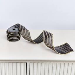 Melody Maison Large Black & Gold Striped Ribbon Christmas Garland - 270cm (2.7m / 106.3') - thumbnail 6