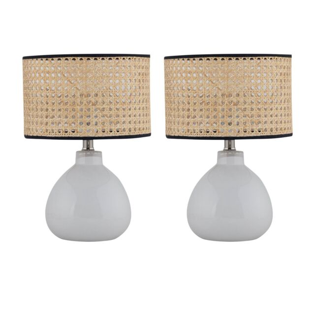 First Choice Lighting Set of 2 Tuscan - White Ceramic Lamps with Natural Cane Shade - image 1