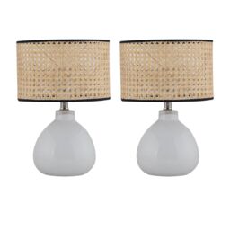 First Choice Lighting Set of 2 Tuscan - White Ceramic Lamps with Natural Cane Shade - thumbnail 1
