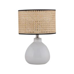First Choice Lighting Set of 2 Tuscan - White Ceramic Lamps with Natural Cane Shade - thumbnail 2