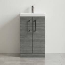 Balterley Bathroom 2 Soft Close Door Vanity Unit Basin, Anthracite, 500mm in Grey - thumbnail 3