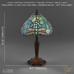 Happy Homewares Hand Crafted Stained Glass Dragonfly Tiffany Table Lamp in Emerald - Size: 8 inches - thumbnail 6