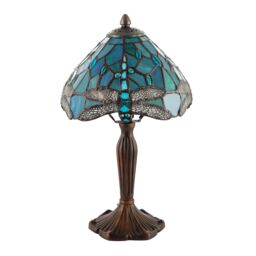 Happy Homewares Hand Crafted Stained Glass Dragonfly Tiffany Table Lamp in Emerald - Size: 8 inches - thumbnail 2