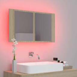 Berkfield Home LED Bathroom Mirror Cabinet Sonoma Oak 80x12x45 cm in Brown - Size: 80 x 12 x 45 cm - thumbnail 4