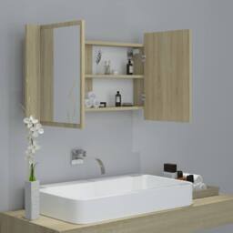 Berkfield Home LED Bathroom Mirror Cabinet Sonoma Oak 80x12x45 cm in Brown - Size: 80 x 12 x 45 cm - thumbnail 6