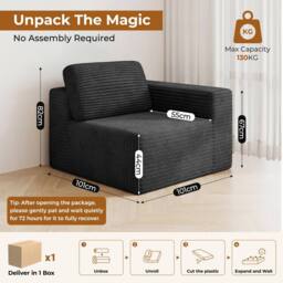 Dprodo Corduroy Modular Sofa, Only Right Seat, 25V9 in Black - thumbnail 2