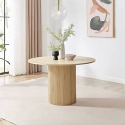 FurnitureboxUK Penrose Oak Effect Round Dining Table & 4 Beaumont Chairs in Grey - thumbnail 2