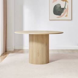 FurnitureboxUK Penrose Oak Effect Round Dining Table & 4 Beaumont Chairs in Grey - thumbnail 4