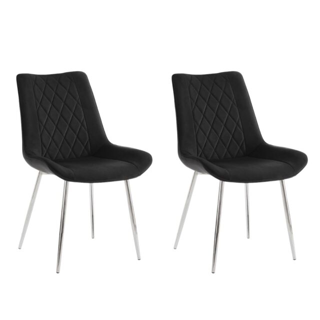 Home Detail Alba Velvet Dining Chair Set of 2, Black with Silver Legs - Size: 2 Pack - image 1