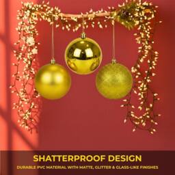 Shatchi Set of 3 - 25cm Christmas Baubles (Glossy, Matte, Glitter) Décor Pack in Gold - thumbnail 7