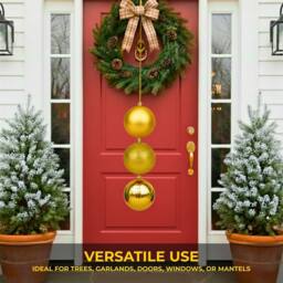 Shatchi Set of 3 - 25cm Christmas Baubles (Glossy, Matte, Glitter) Décor Pack in Gold - thumbnail 6