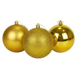 Shatchi Set of 3 - 25cm Christmas Baubles (Glossy, Matte, Glitter) Décor Pack in Gold - thumbnail 3