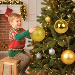 Shatchi Set of 3 - 25cm Christmas Baubles (Glossy, Matte, Glitter) Décor Pack in Gold - thumbnail 8