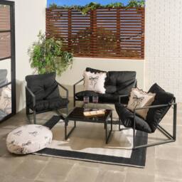 OHS Miami 4PC Table Chair Set Outdoor Metal Frame Garden Patio Furniture in Black