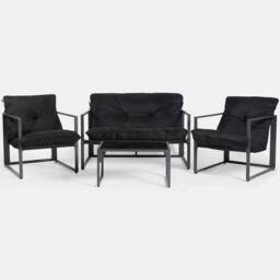 OHS Miami 4PC Table Chair Set Outdoor Metal Frame Garden Patio Furniture in Black - thumbnail 6