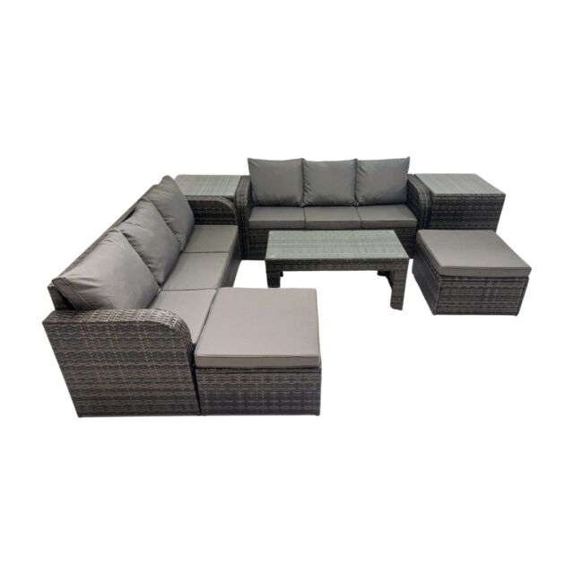 Fimous 3 Seater Sofa Coffee Table with 2 Big Footstools 2 Side Tables in Dark Grey - image 1