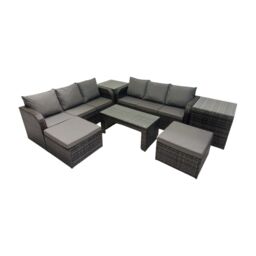 Fimous 3 Seater Sofa Coffee Table with 2 Big Footstools 2 Side Tables in Dark Grey - thumbnail 2