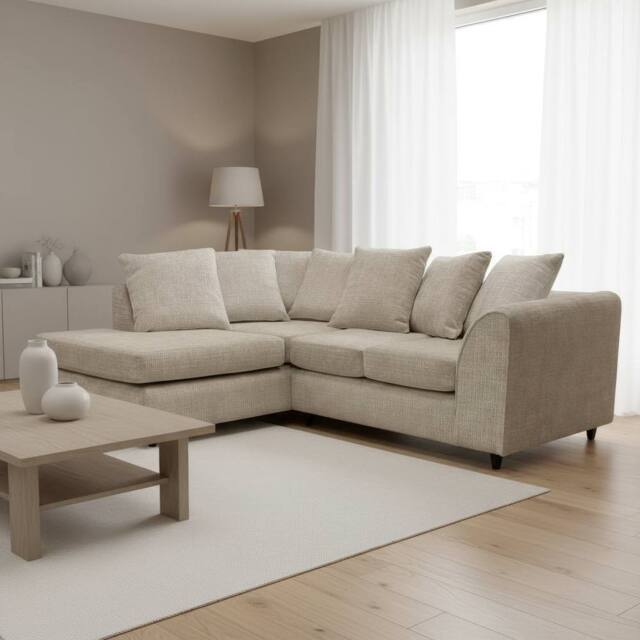 Abakus Direct Jumbo Chenille Corner Left Sofa with Plush Chaise Extension in Taupe - image 1