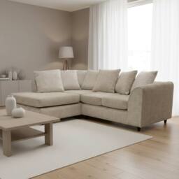 Abakus Direct Jumbo Chenille Corner Left Sofa with Plush Chaise Extension in Taupe - thumbnail 1