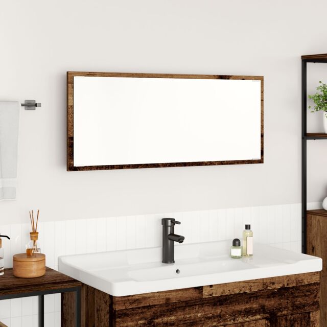 Berkfield Home Bathroom Mirror Old wood Engineered wood, Glass 90 x 8.5 x 37 cm in Brown - image 1