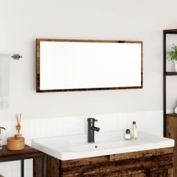 Berkfield Home Bathroom Mirror Old wood Engineered wood, Glass 90 x 8.5 x 37 cm in Brown - thumbnail 1