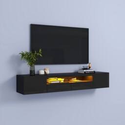 "KEEPREAPER Sleek Floating TV Stand with LED Light & Storage Cabinet 55-80"" TV Unit in Black" - thumbnail 2