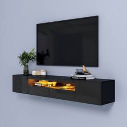 "KEEPREAPER Sleek Floating TV Stand with LED Light & Storage Cabinet 55-80"" TV Unit in Black" - thumbnail 4