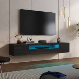 "KEEPREAPER Sleek Floating TV Stand with LED Light & Storage Cabinet 55-80"" TV Unit in Black"