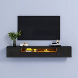 "KEEPREAPER Sleek Floating TV Stand with LED Light & Storage Cabinet 55-80"" TV Unit in Black" - thumbnail 3
