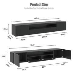 "KEEPREAPER Sleek Floating TV Stand with LED Light & Storage Cabinet 55-80"" TV Unit in Black" - thumbnail 5
