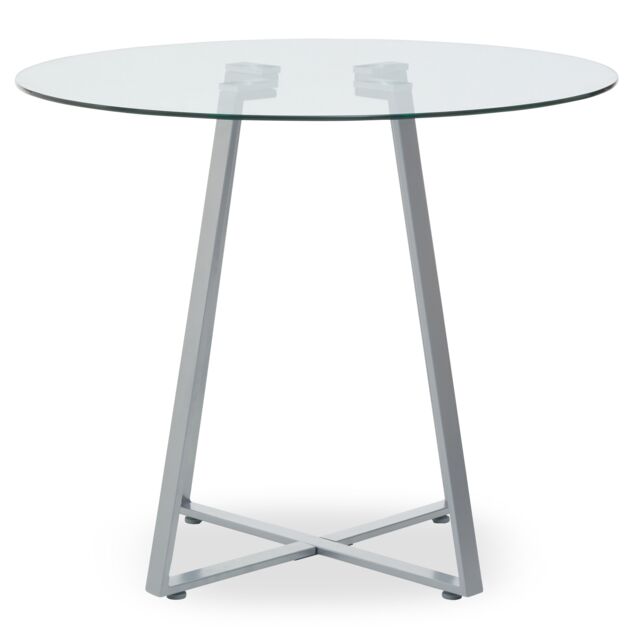 Orsina Sturdy Round Gold Finish Dining Table, Modern Table For Entertaining Guests, Minimalist Open Base Table in Grey - image 1