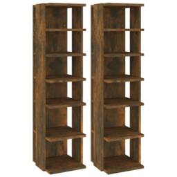 Berkfield Home Shoe Racks 2 pcs Smoked Oak 27.5x27x102 cm Engineered Wood in Brown - thumbnail 1