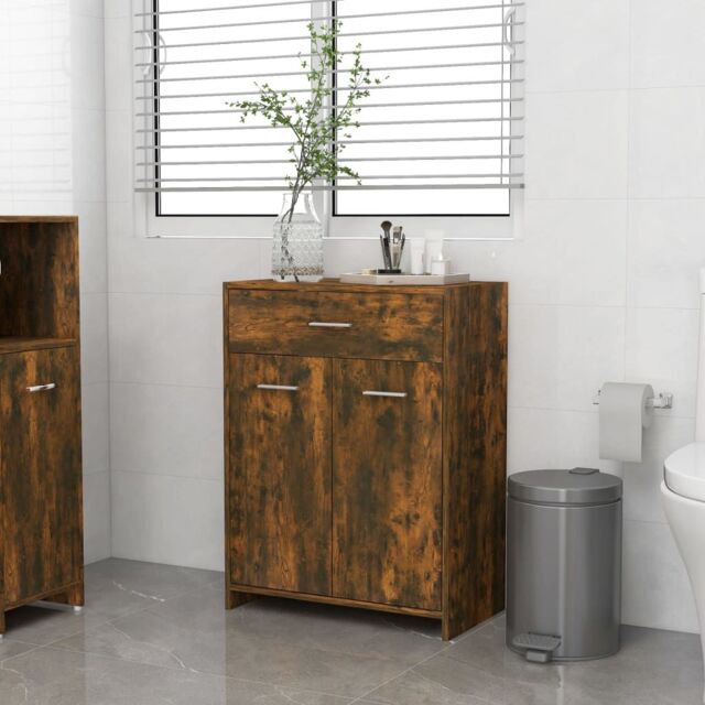 Berkfield Home Bathroom Cabinet Smoked Oak 60x33x80 cm Engineered Wood in Brown - Size: 60 x 33 x 80 cm - image 1